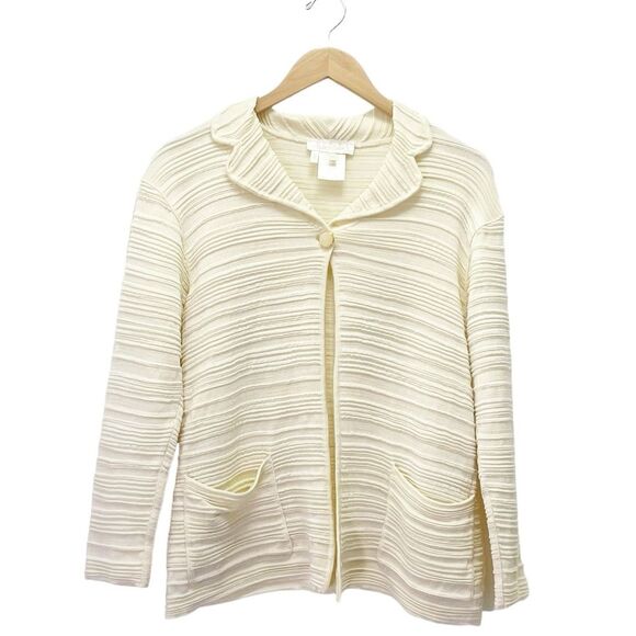 Vintage 80s Escada Cardigan Textured Shimmer Ecru Open Front Size 34 EU Small US - Picture 2 of 10